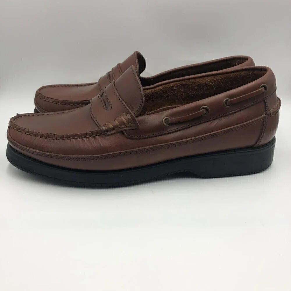 Brown Shoe Brand Men's Brown Leather Slip On Penny Loafers Size 10.5 Cas…